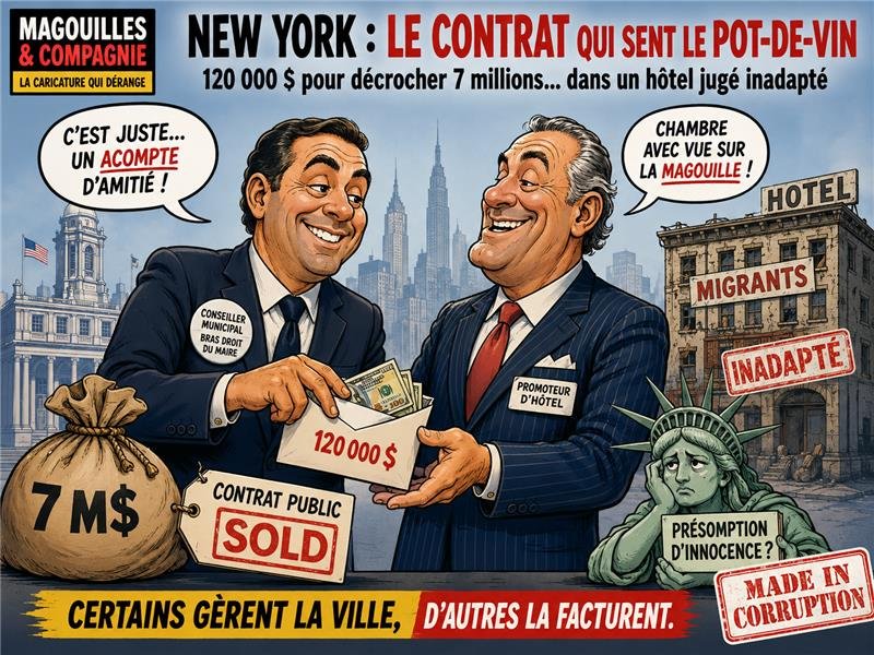 Caricature : New York — le contrat à pots-de-vin