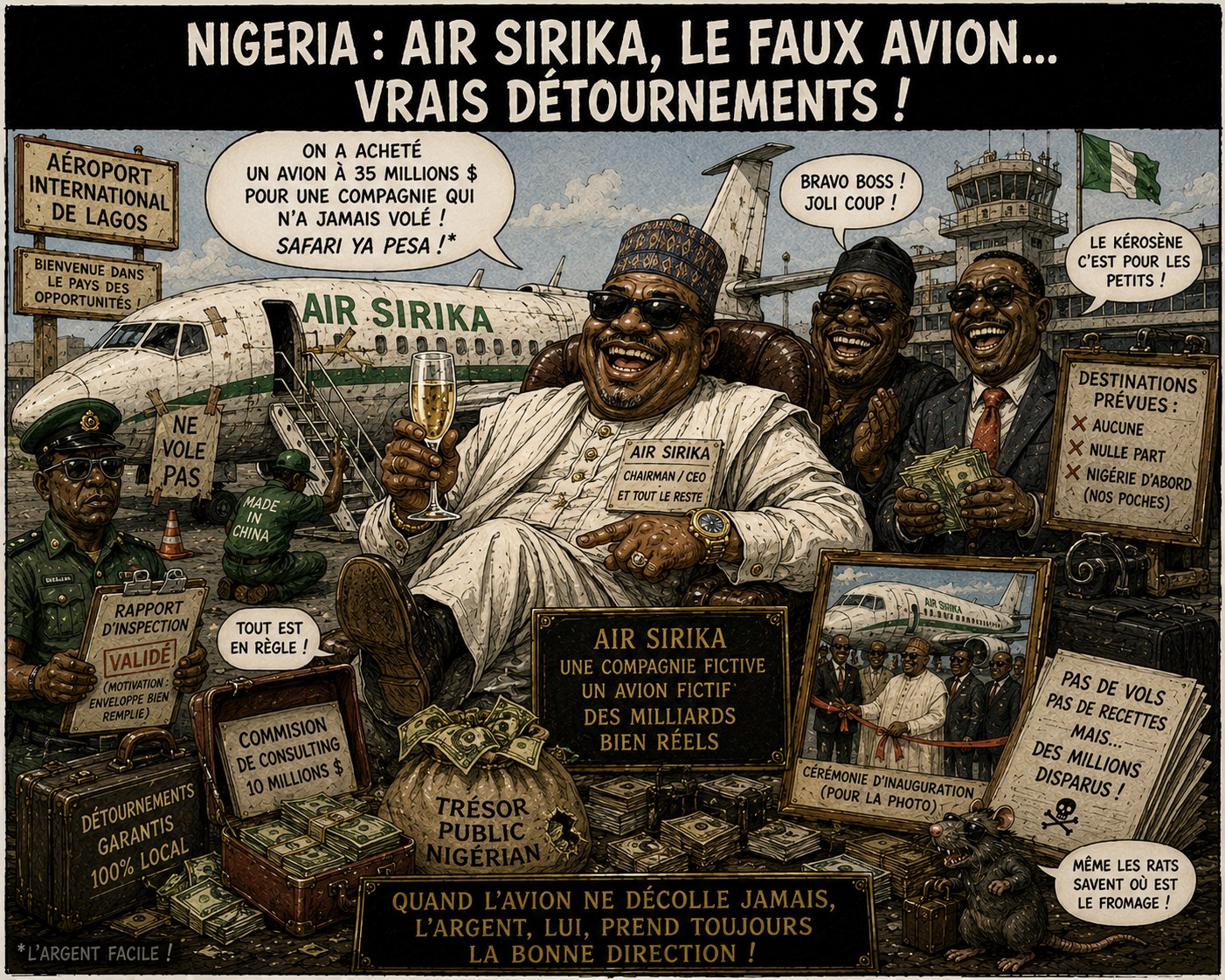 Caricature Magouilles & Compagnie : Nigeria — Air Sirika, avion fantôme