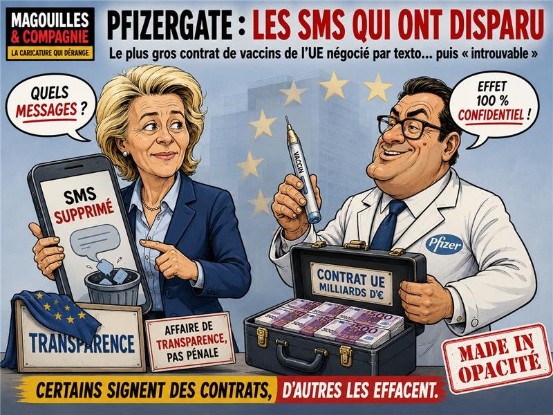 Caricature : Pfizergate — les SMS disparus