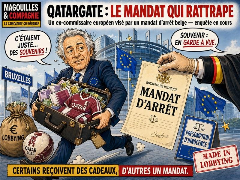 Caricature : Qatargate — le mandat qui rattrape